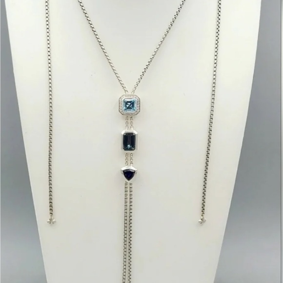 David Yurman Novella Y Neclase Blue Topaz and Pave Diamonds - Picture 2 of 16